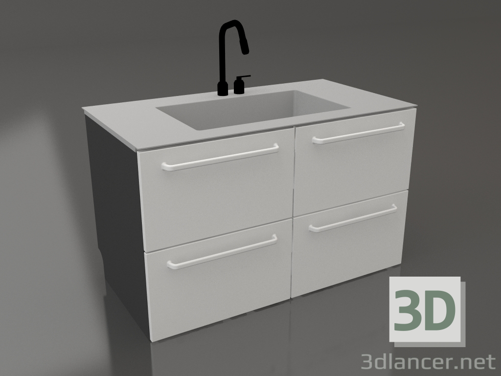 3d model Fregadero grande y cuatro cajas para clasificar basura 120 cm (gris) - vista previa