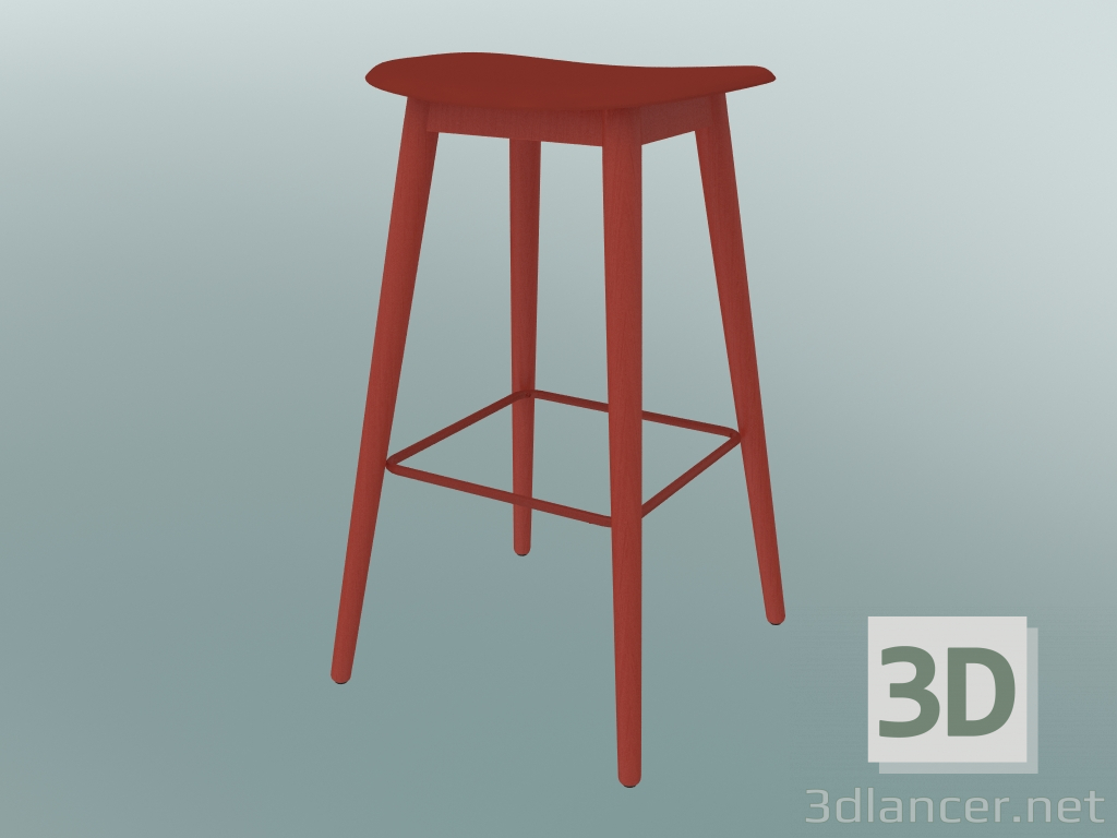 Modelo 3d Banqueta alta com base de madeira de fibra (H 75 cm, vermelho empoeirado) - preview