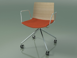 Chair 0290 (4 castors, with armrests, LU1, with seat cushion, bleached oak)