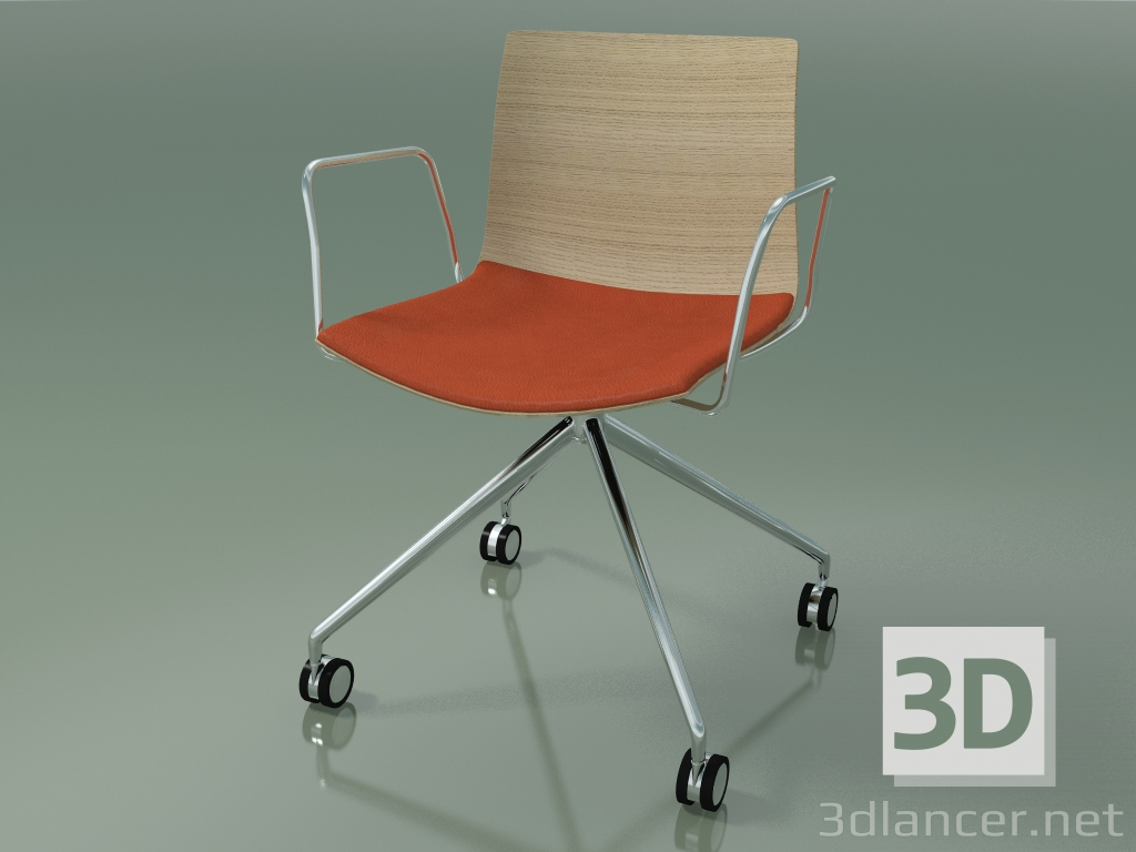 3d model Silla 0290 (4 ruedas, con reposabrazos, LU1, con cojín de asiento, roble blanqueado) - vista previa