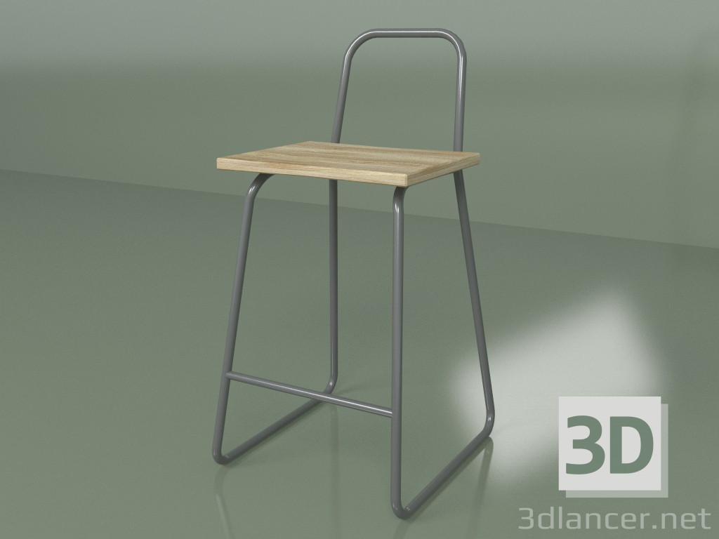 3D modeli Yüksek sırtlı yarı bar sandalyesi (koyu gri) - önizleme