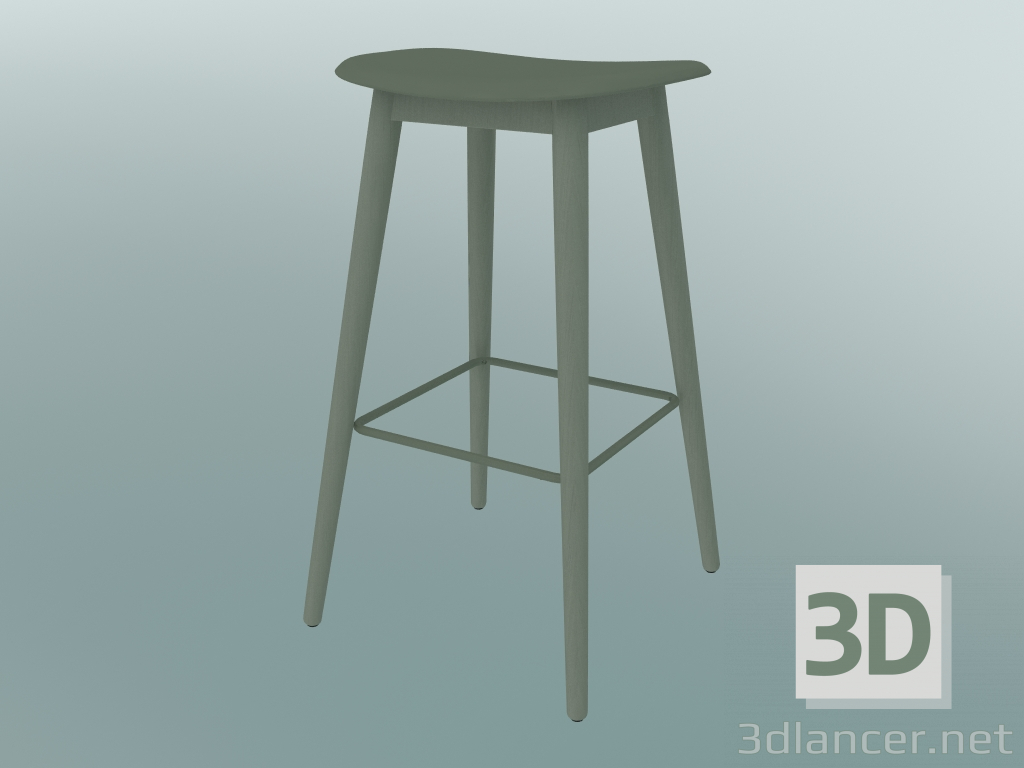 3d model Taburete de bar con base de madera de fibra (H 75 cm, verde polvoriento) - vista previa