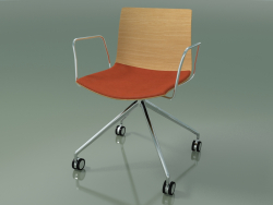 Silla 0290 (4 ruedas, con reposabrazos, LU1, con cojín de asiento, roble natural)