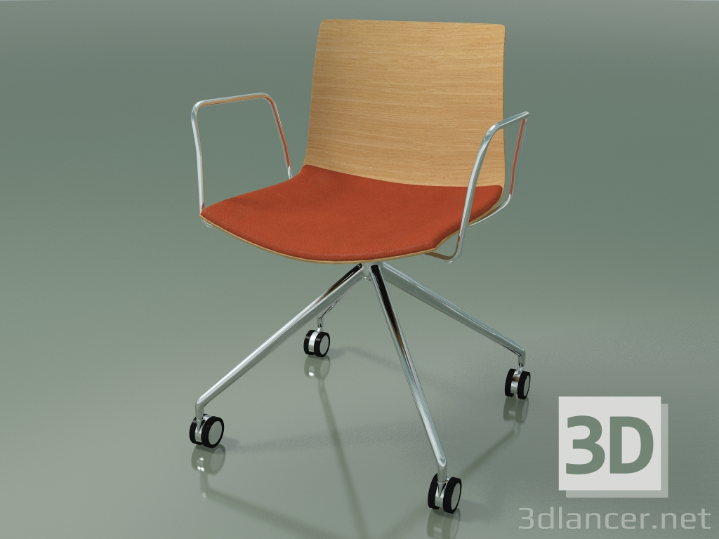 3d model Silla 0290 (4 ruedas, con reposabrazos, LU1, con cojín de asiento, roble natural) - vista previa