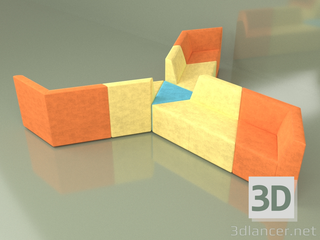 3d model Origami sofa, 9-seat modular - preview