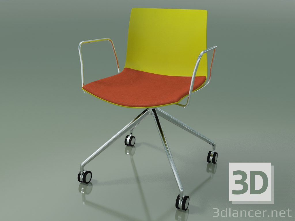 3d model Silla 0290 (4 ruedas, con reposabrazos, LU1, con cojín de asiento, PO00118) - vista previa