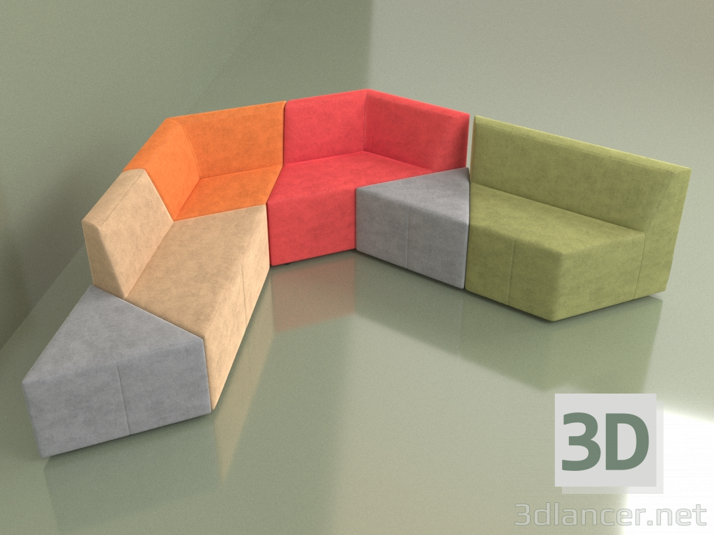 3d model Origami sofa 7-seat modular - preview