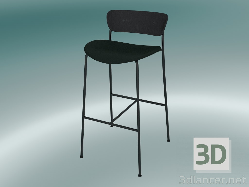 Modelo 3d Banqueta de bar Pavilion (AV10, A 95cm, 50x52cm, Carvalho lacado preto, Velvet 1 Forest) - preview