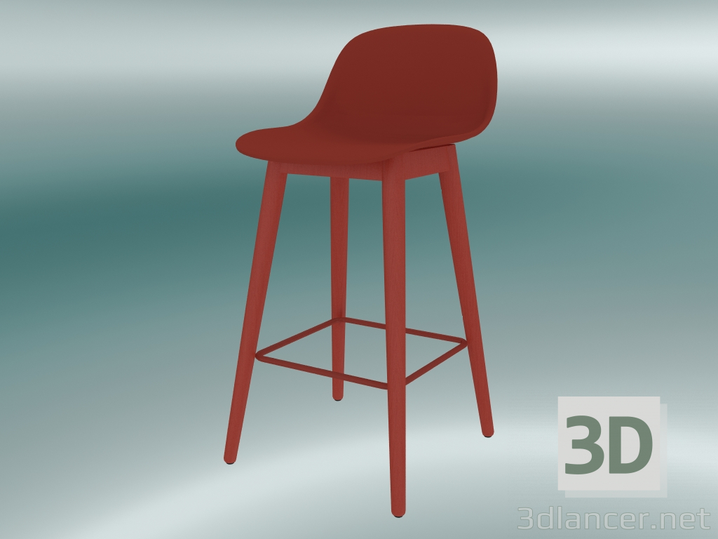 3D modeli Ahşap tabanlı ve arkalıklı Bar sandalyesi (H 65 cm, Tozlu Kırmızı) - önizleme