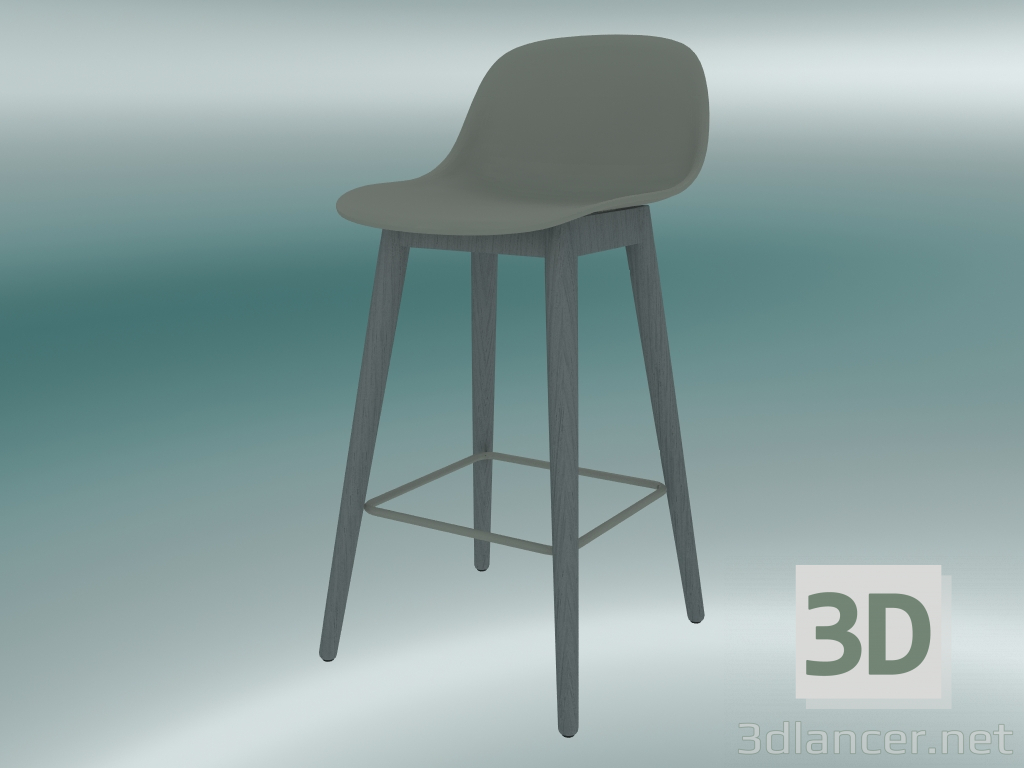 3D modeli Ahşap tabanlı ve arkalıklı Bar sandalyesi (H 65 cm, Gri) - önizleme