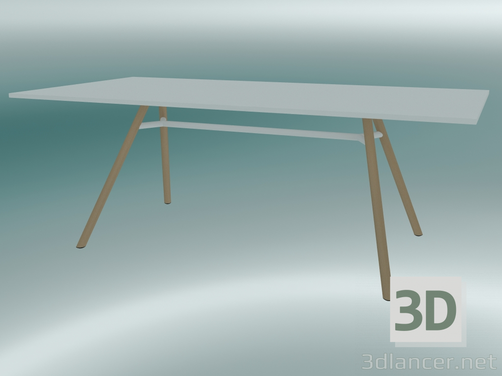 modello 3D Tavolo MART (9820-01 (100x200 cm), H 73 cm, HPL bianco, alluminio impiallacciato frassino naturale) - anteprima