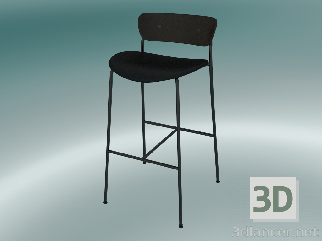 3d model Taburete de bar Pavilion (AV10, H 95cm, 50х52cm, Nogal, Cuero - Seda negra) - vista previa