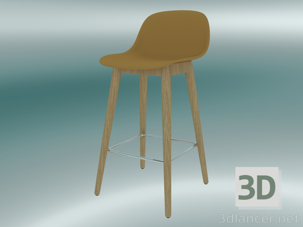 3d model Silla de bar con base de madera y respaldo de fibra (H 65 cm, roble, ocre) - vista previa