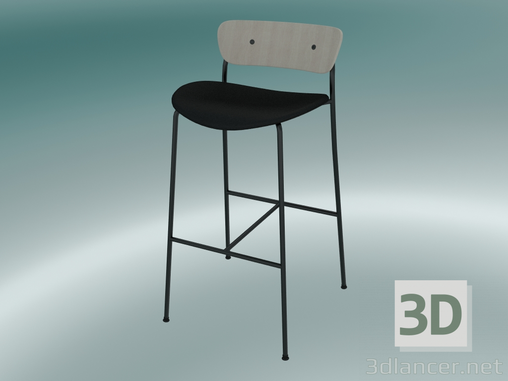 3d model Taburete de bar Pavilion (AV10, H 95cm, 50x52cm, Roble lacado, Cuero - Seda negra) - vista previa