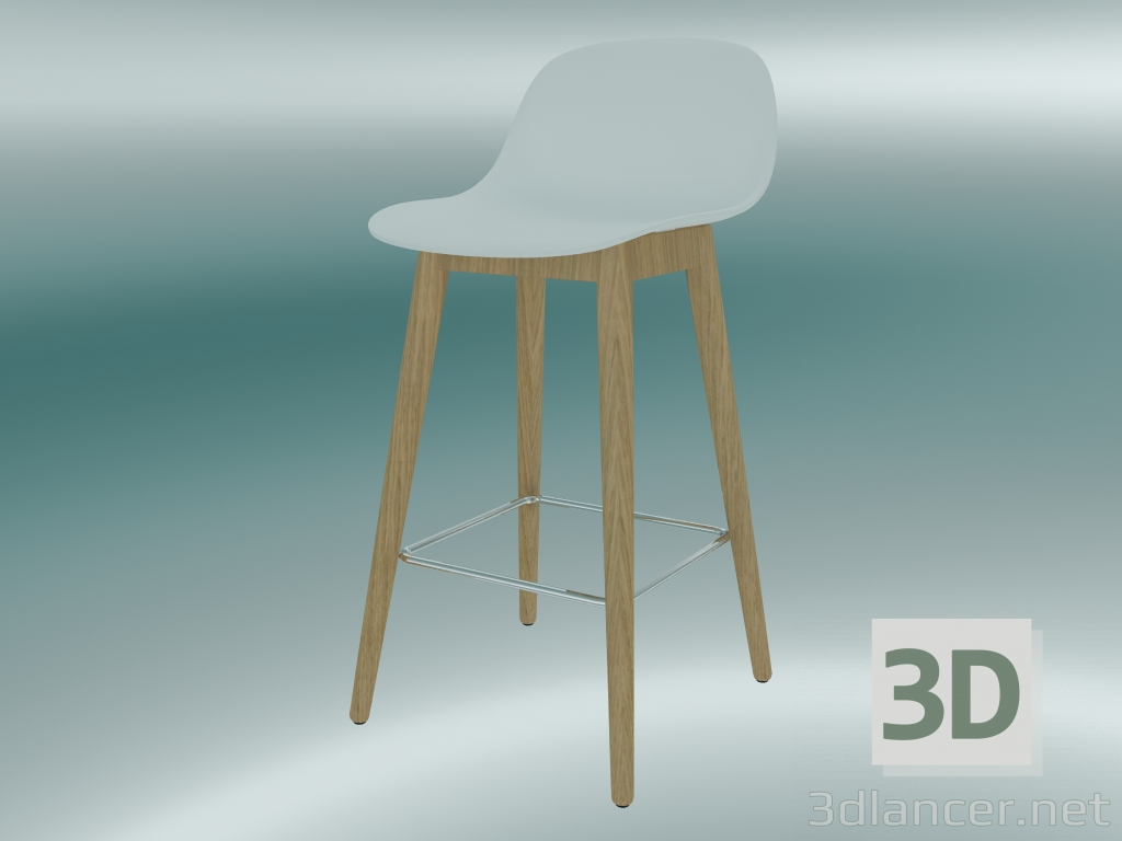 3d model Silla de bar con base de madera y respaldo de fibra (H 65 cm, roble, blanco) - vista previa