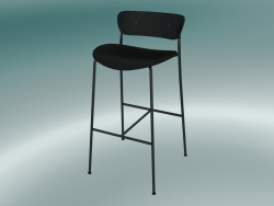 Tabouret de bar Pavilion (AV10, H 95cm, 50x52cm, Chêne teinté noir, Cuir - Soie noire)