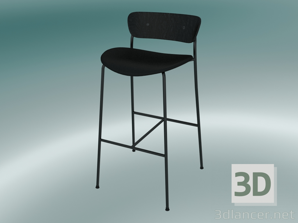 3d model Taburete de bar Pavilion (AV10, H 95cm, 50x52cm, Roble teñido negro, Cuero - Seda negra) - vista previa