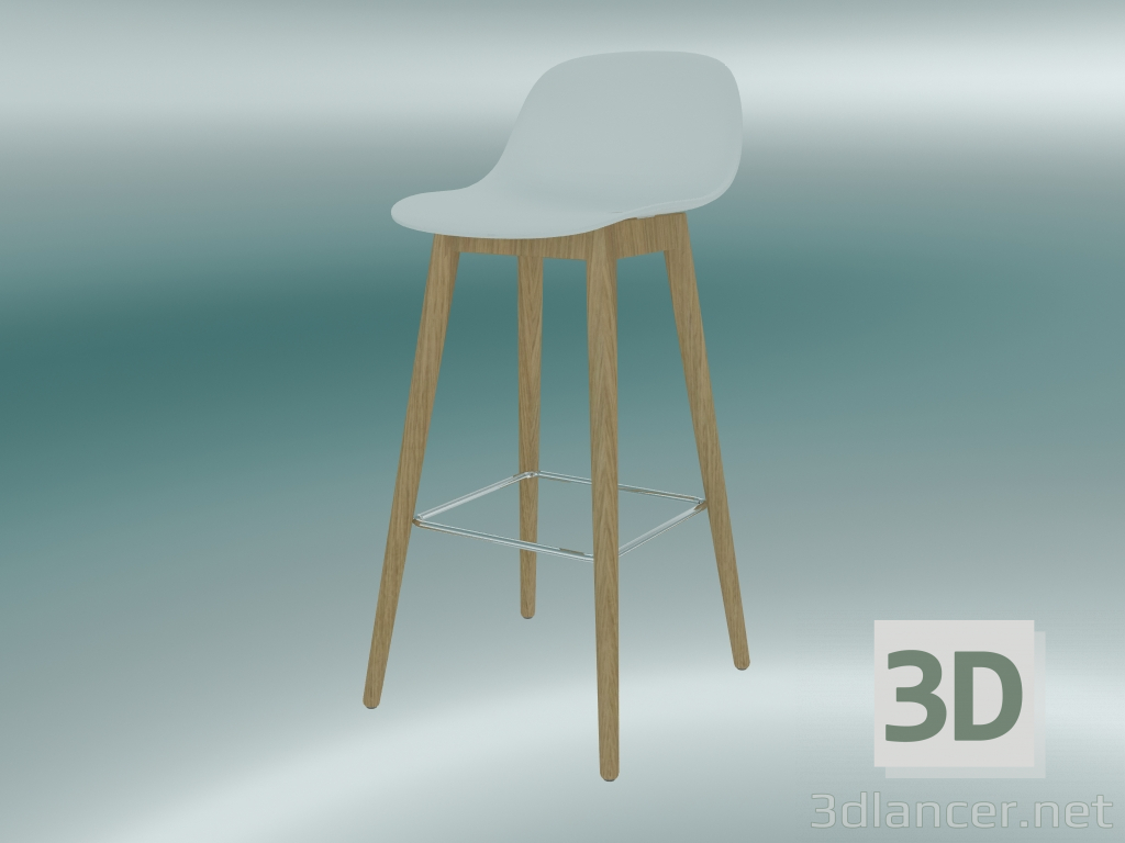 modèle 3D Chaise de bar avec base en bois et dossier en fibre (H 75 cm, chêne, blanc) - preview