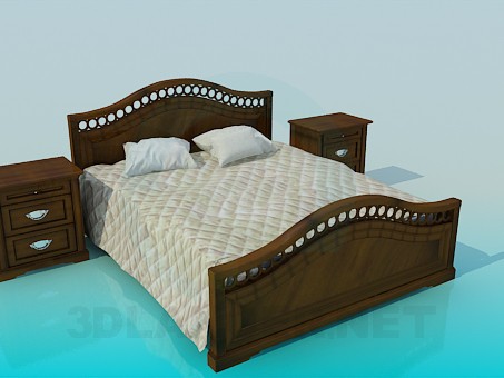 Modelo 3d Cama e cabeceira tabelas completa - preview