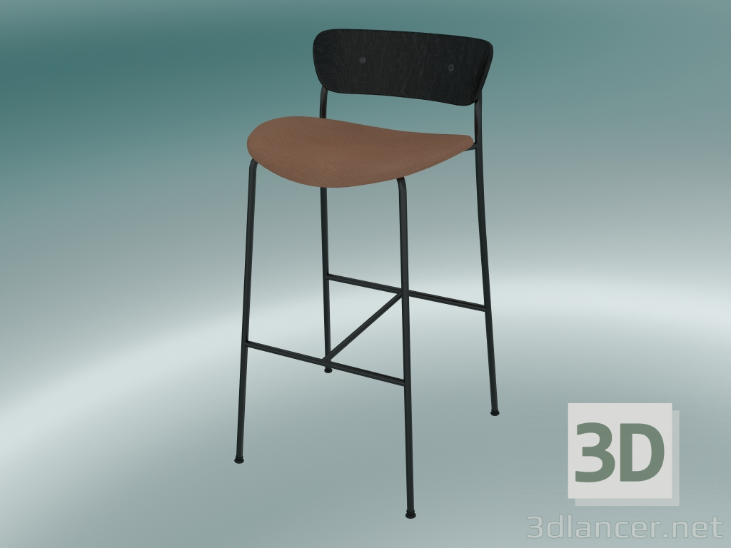 3d model Taburete de bar Pavilion (AV10, H 95cm, 50x52cm, Roble teñido negro, Cuero - Seda Cognac) - vista previa