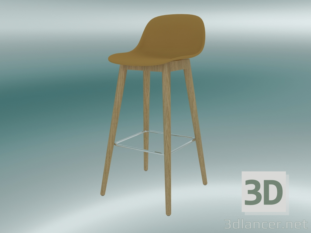 3d model Silla de bar con base de madera y respaldo de fibra (H 75 cm, roble, ocre) - vista previa