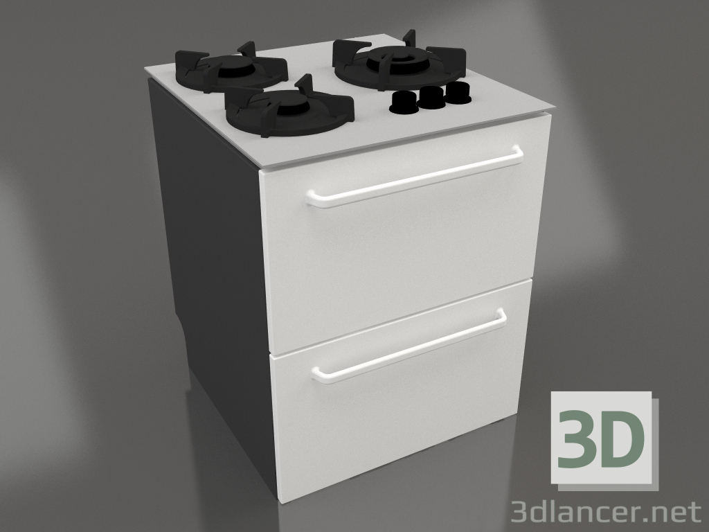 modèle 3D Cuisinière à gaz 60 cm (blanc) - preview