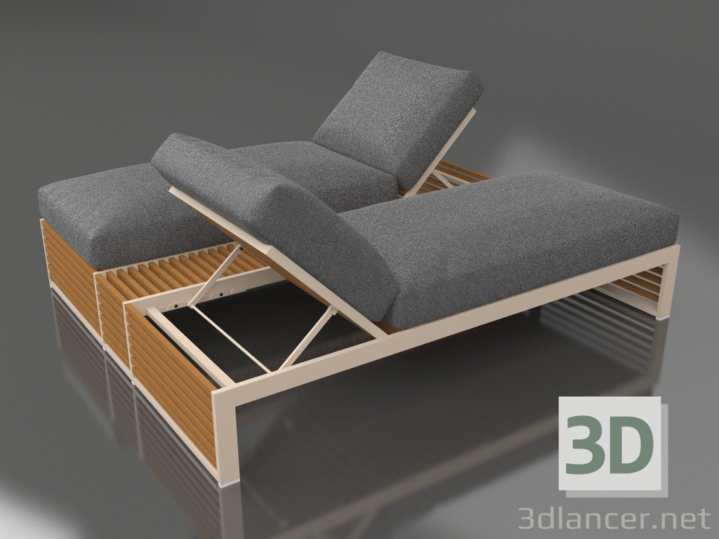 3D modeli Suni ahşaptan yapılmış alüminyum çerçeveli (Kum) dinlenme için çift kişilik yatak - önizleme