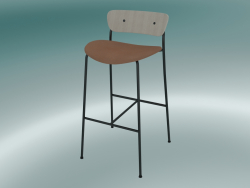 Tabouret de bar Pavilion (AV10, H 95cm, 50x52cm, Chêne laqué, Cuir - Soie Cognac)