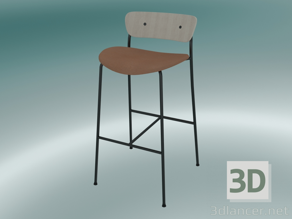 3d model Taburete de bar Pavilion (AV10, H 95cm, 50x52cm, Roble lacado, Cuero - Seda coñac) - vista previa