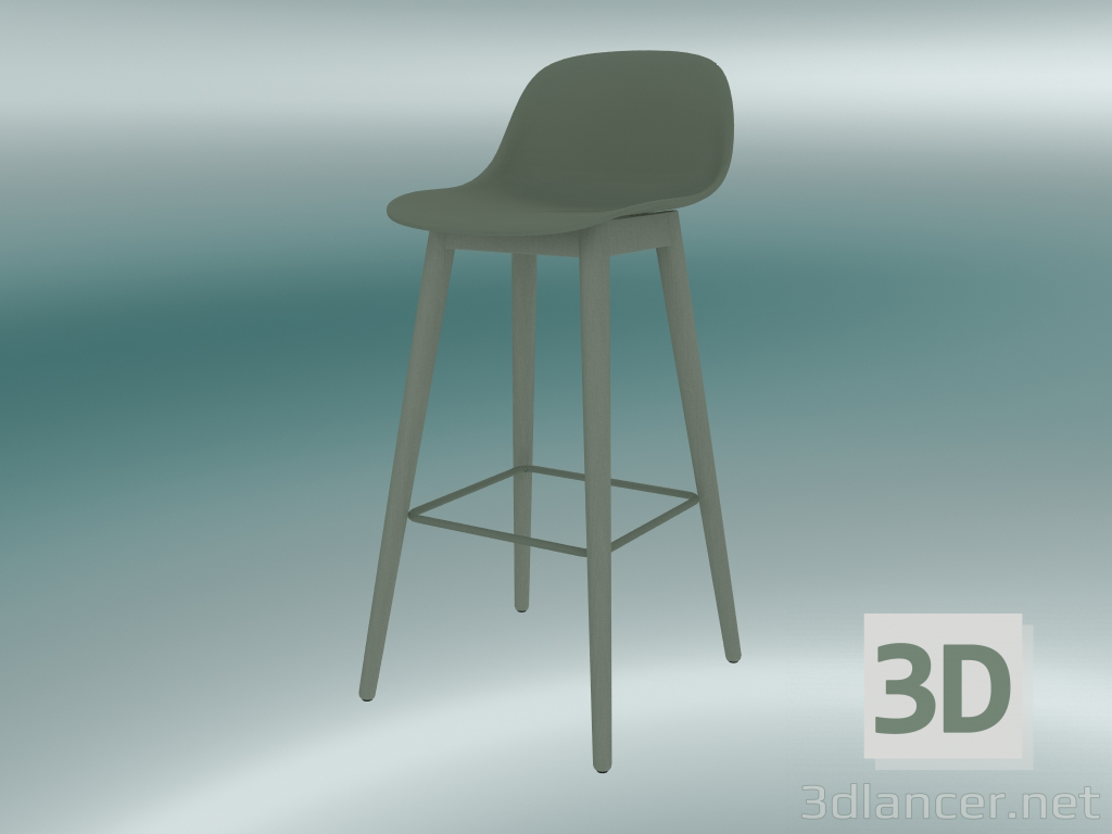 3d модель Стул барный с основанием из дерева и спинкой Fiber (H 75 cm, Dusty Green) – превью