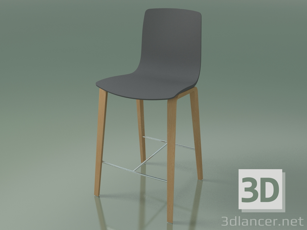 modello 3D Sgabello da bar 3993 (4 gambe in legno, polipropilene, rovere) - anteprima