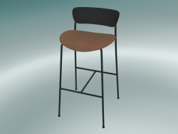 Taburete de bar Pavilion (AV10, H 95cm, 50х52cm, Roble lacado negro, Cuero - Seda coñac)