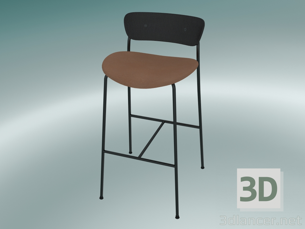 Modelo 3d Banqueta de bar Pavilion (AV10, A 95cm, 50х52cm, Carvalho lacado preto, Couro - Cognac Silk) - preview