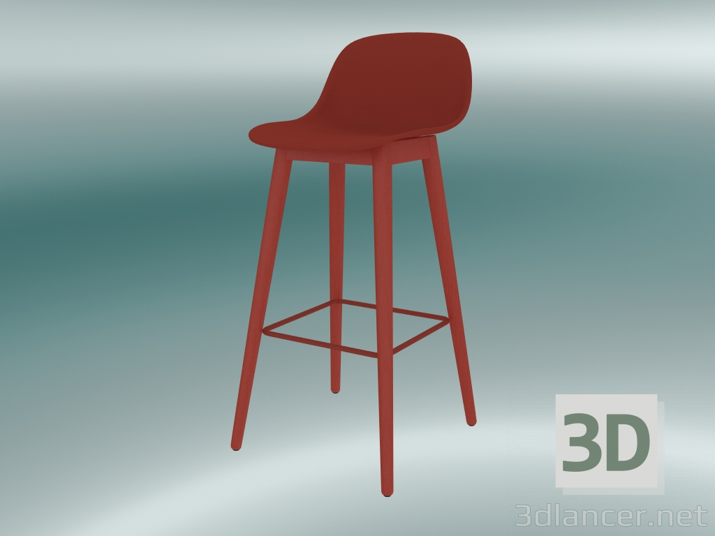 3d model Silla de bar con base de madera y respaldo de fibra (H 75 cm, rojo polvoriento) - vista previa