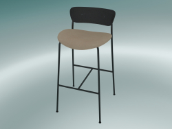 Bar stool Pavilion (AV10, H 95cm, 50х52cm, Black lacquered oak, Leather - Silk Аniline)