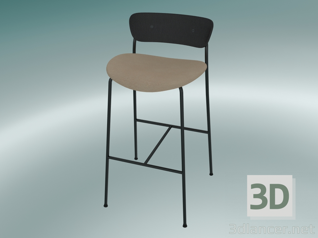 Modelo 3d Banqueta de bar Pavilion (AV10, A 95cm, 50х52cm, carvalho lacado preto, Couro - Seda Аniline) - preview