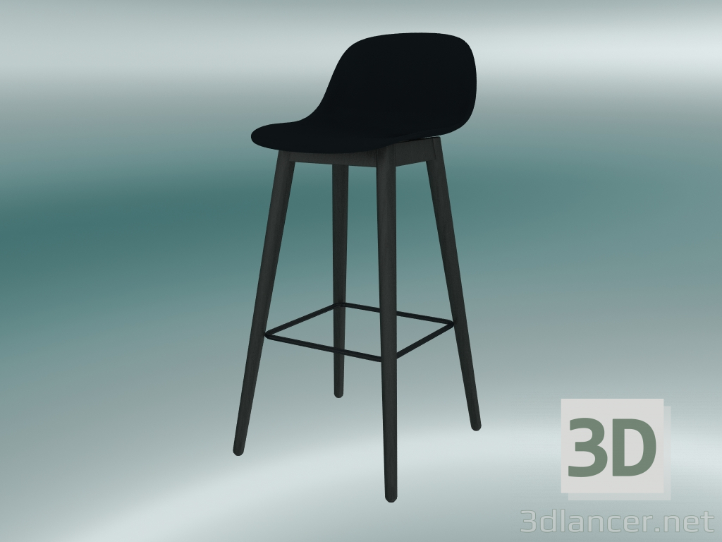 3d model Silla de bar con base de madera y respaldo de fibra (H 75 cm, negro) - vista previa