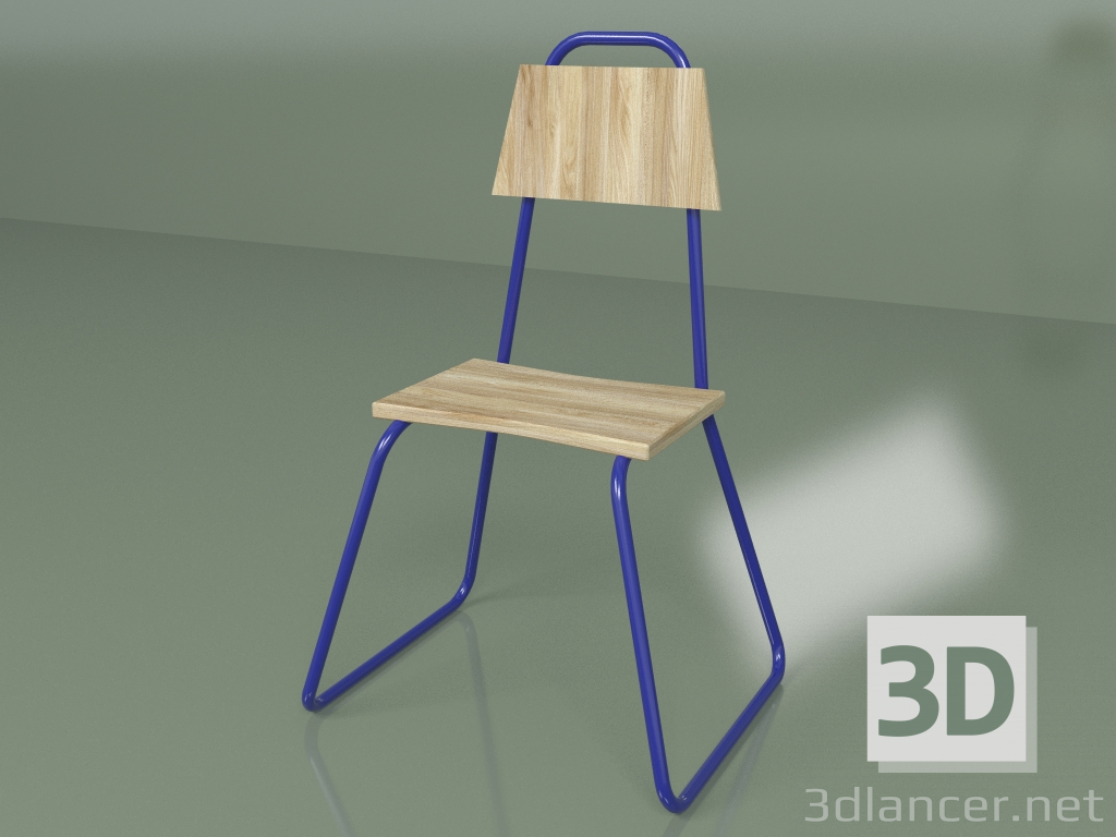 modèle 3D Chaise (bleu, placage clair) - preview