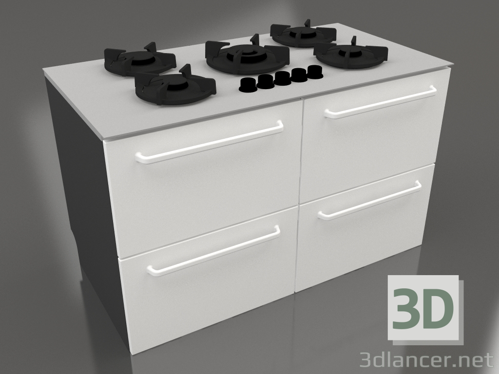 3d model Estufa de gas grande con cajones 120 cm (blanco) - vista previa