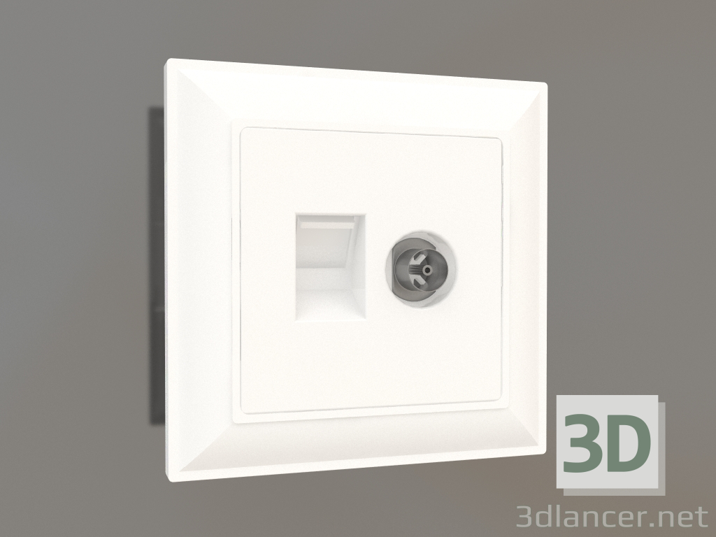 3d model TV+Ethernet RJ-45 socket (white gloss) - preview