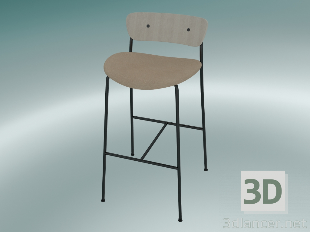 3d model Taburete de bar Pabellón (AV10, H 95cm, 50х52cm, Roble lacado, Cuero - Seda Аniline) - vista previa