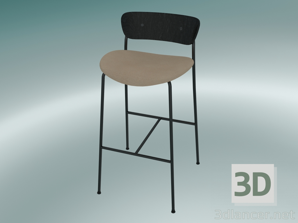 3d model Taburete de bar Pabellón (AV10, H 95cm, 50х52cm, Roble teñido negro, Cuero - Seda Аniline) - vista previa