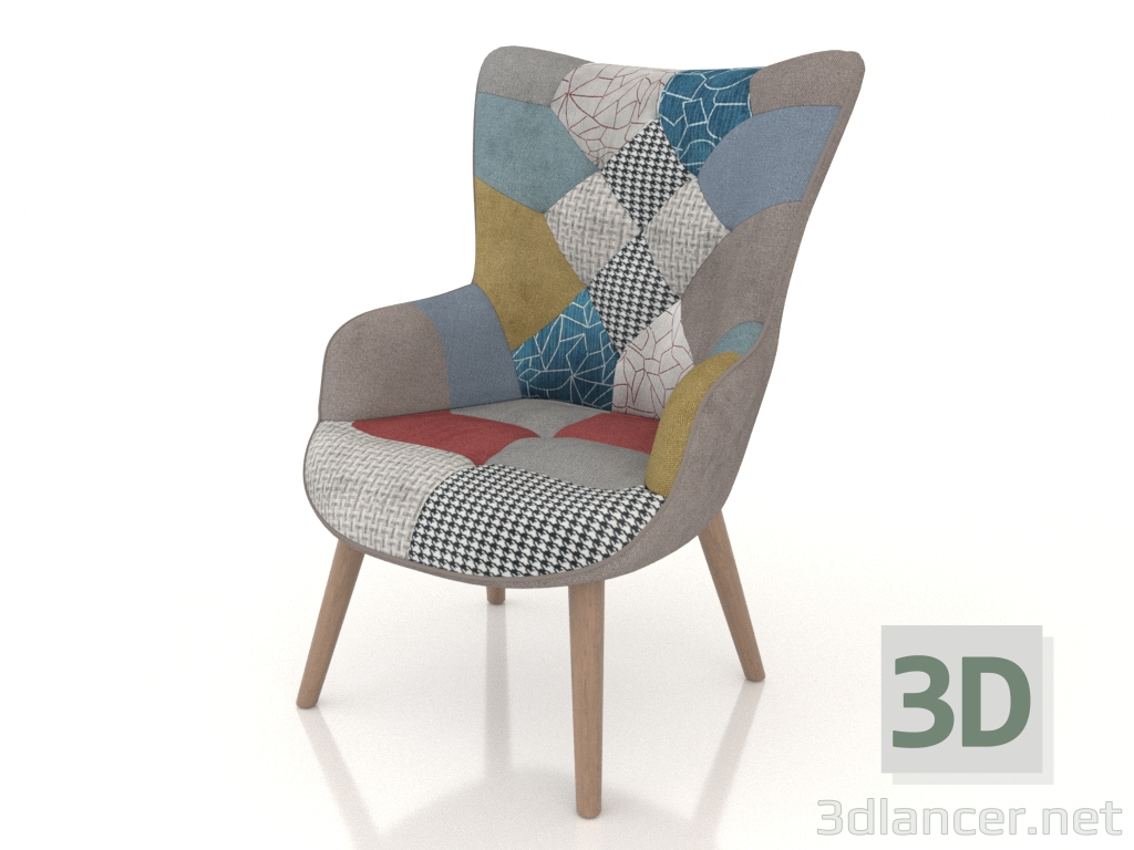 modello 3D Poltrona Hygge (patchwork-naturale) - anteprima