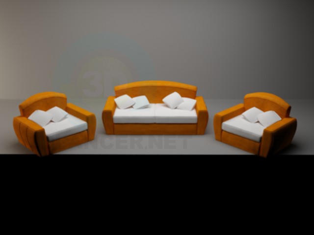 3d model Sofa + 2 armchairs - preview