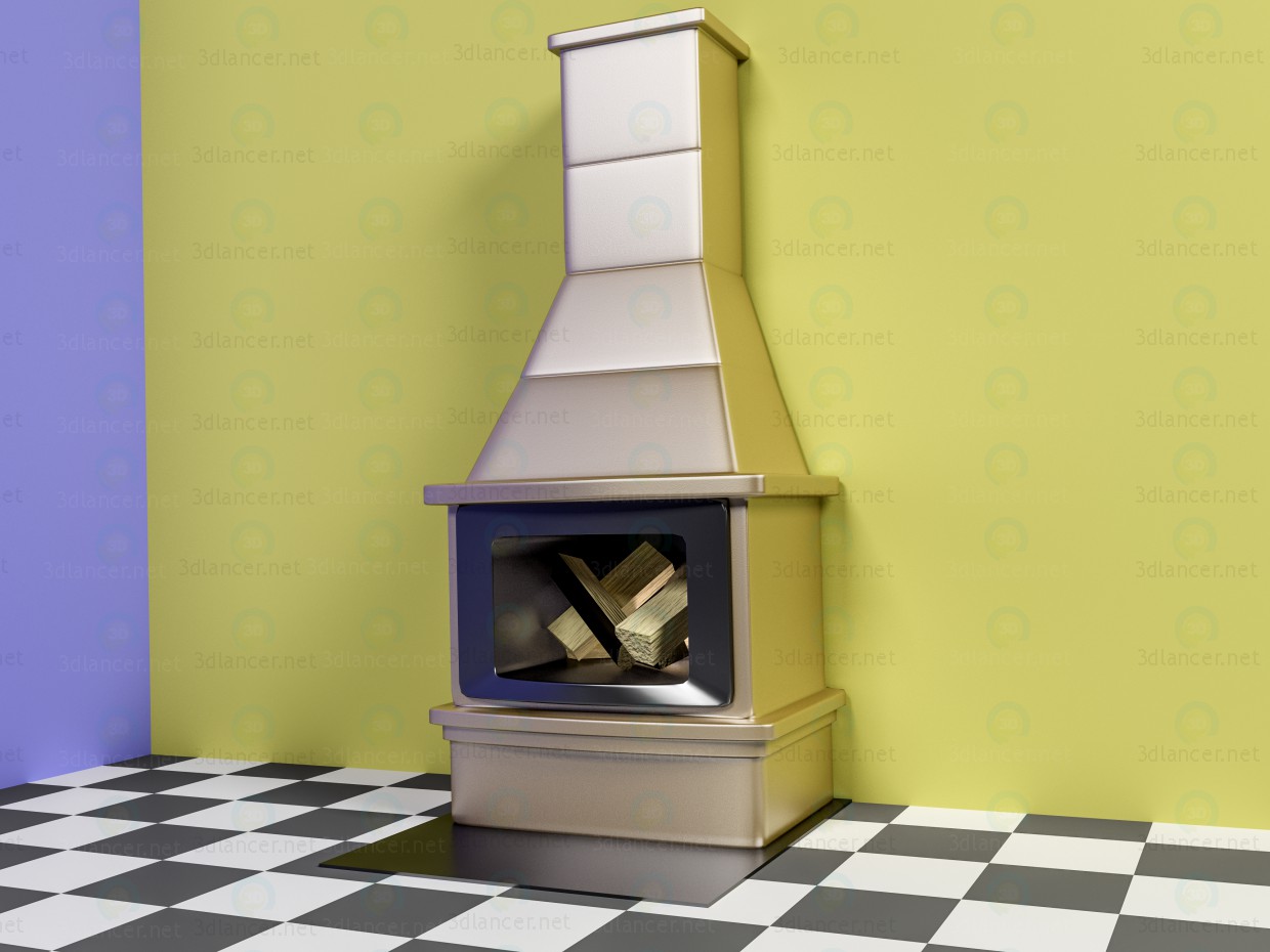 3d model Fireplace with firewood - preview