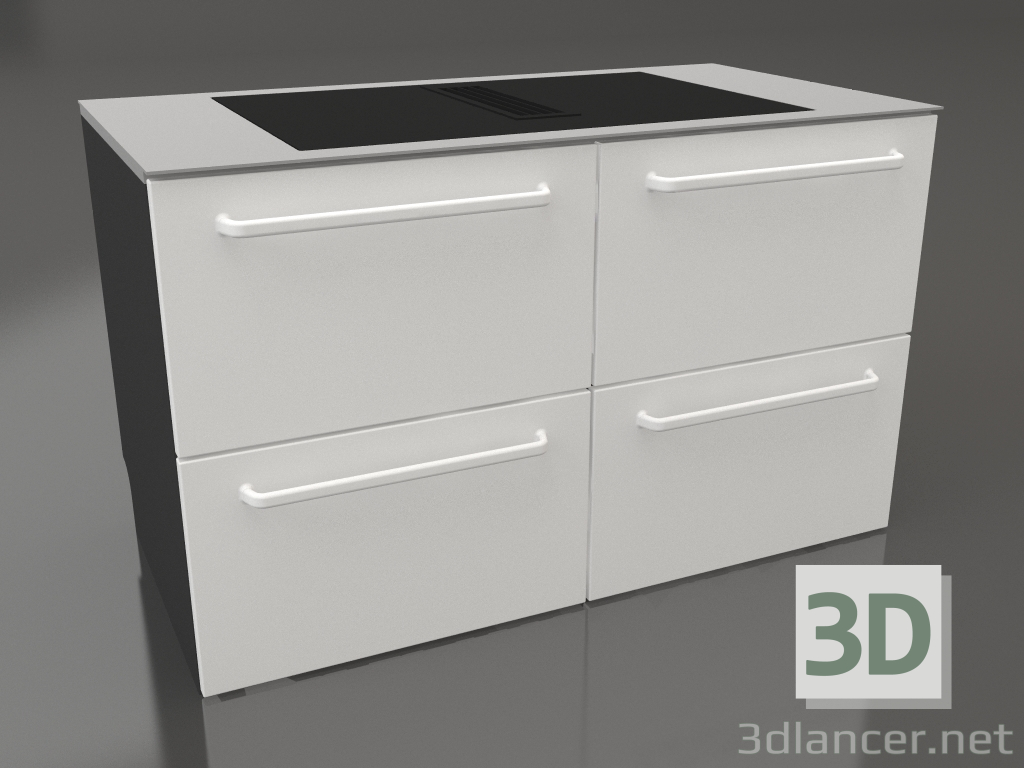 3d model Large induction hob with drawers 120 cm (white) - preview