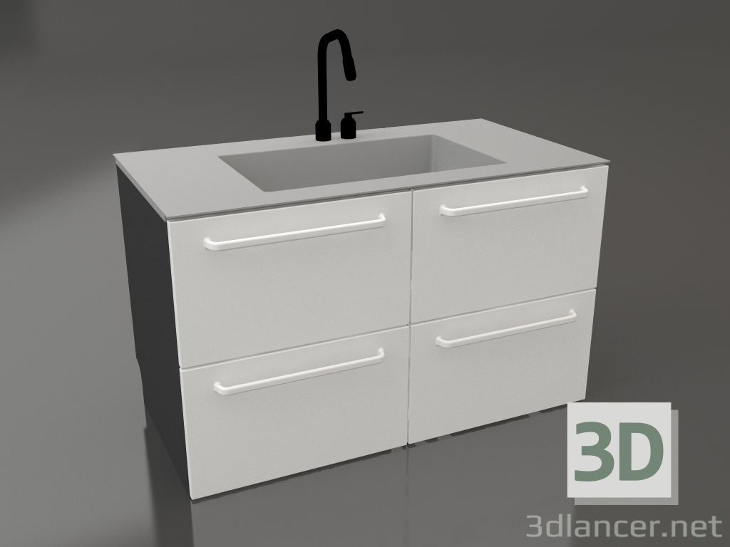 modello 3D Lavabo grande e quattro contenitori per la raccolta differenziata 120 cm (bianco) - anteprima