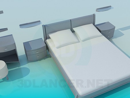 modello 3D Letto, comodini e vanity set - anteprima