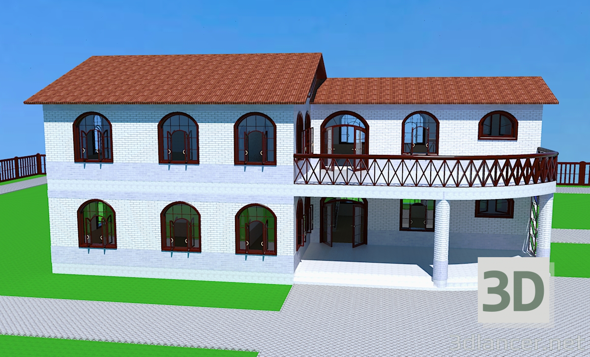 3D modeli Balkonlu ev - önizleme