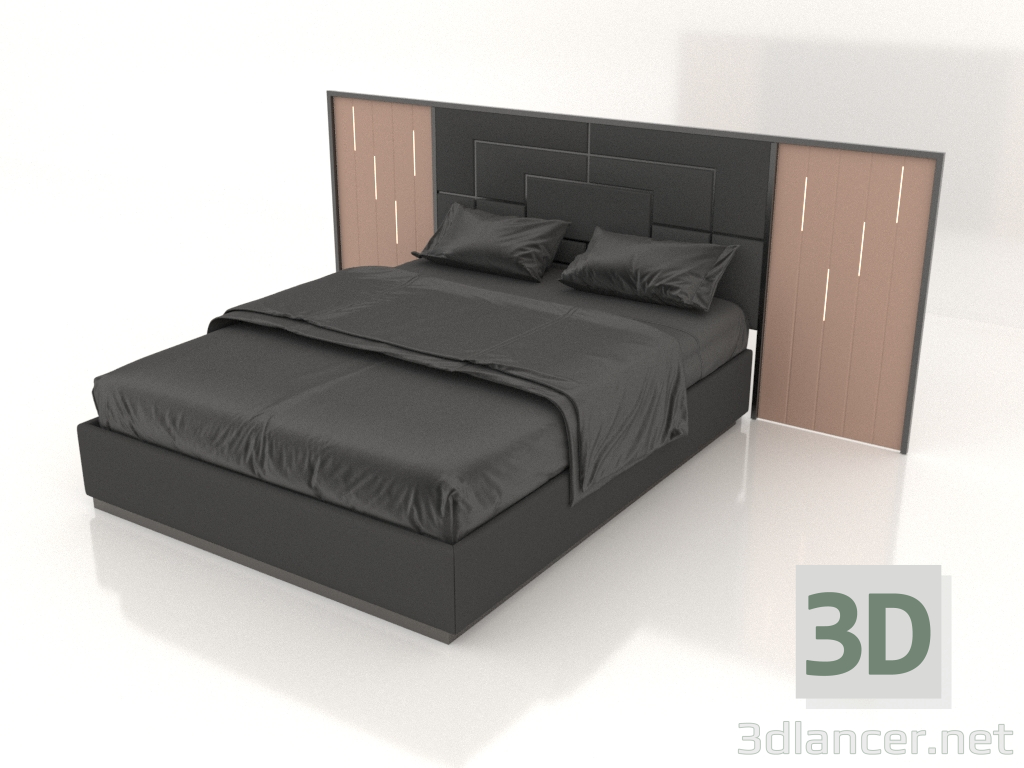 3d model Cama doble (capuchino) - vista previa